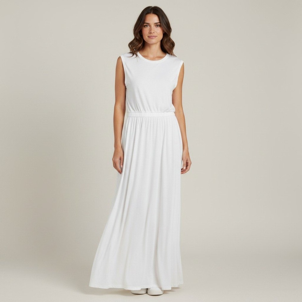French Connection White Sleeveless Elastic Waist Maxi Dress Size 0